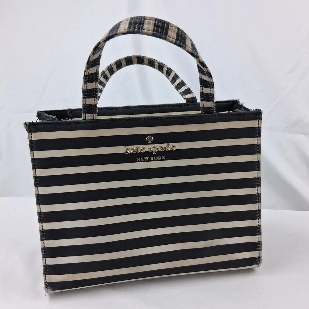 Kate Spade New York Black Cream Striped Satchel Crossbody Bag R00675